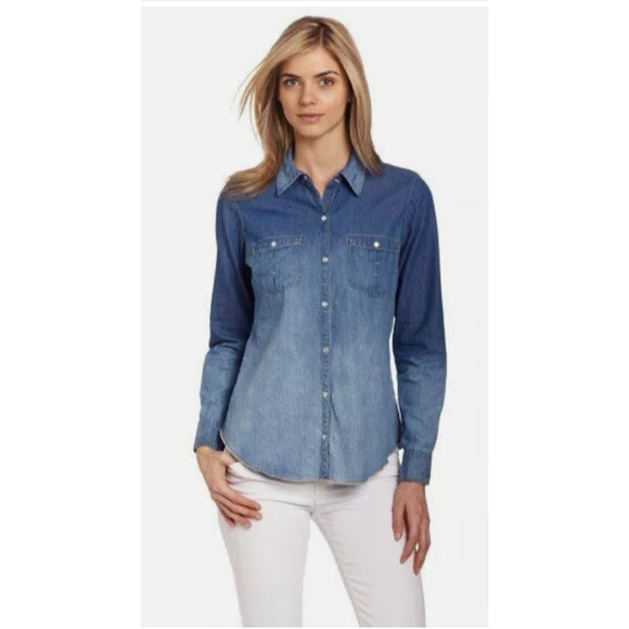 Lucky Brand Women's Pearl Snap Button Denim Long Sleeve Blouse Small - Picture 1 of 5